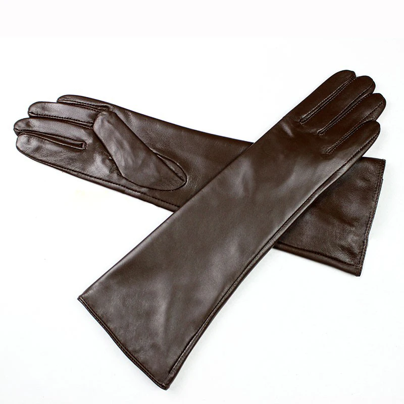 Eldiven Guantes New 38cm Long Lady Leather Gloves Button Style Straight Sheepskin Velvet Lining Warm Autumn And Winter