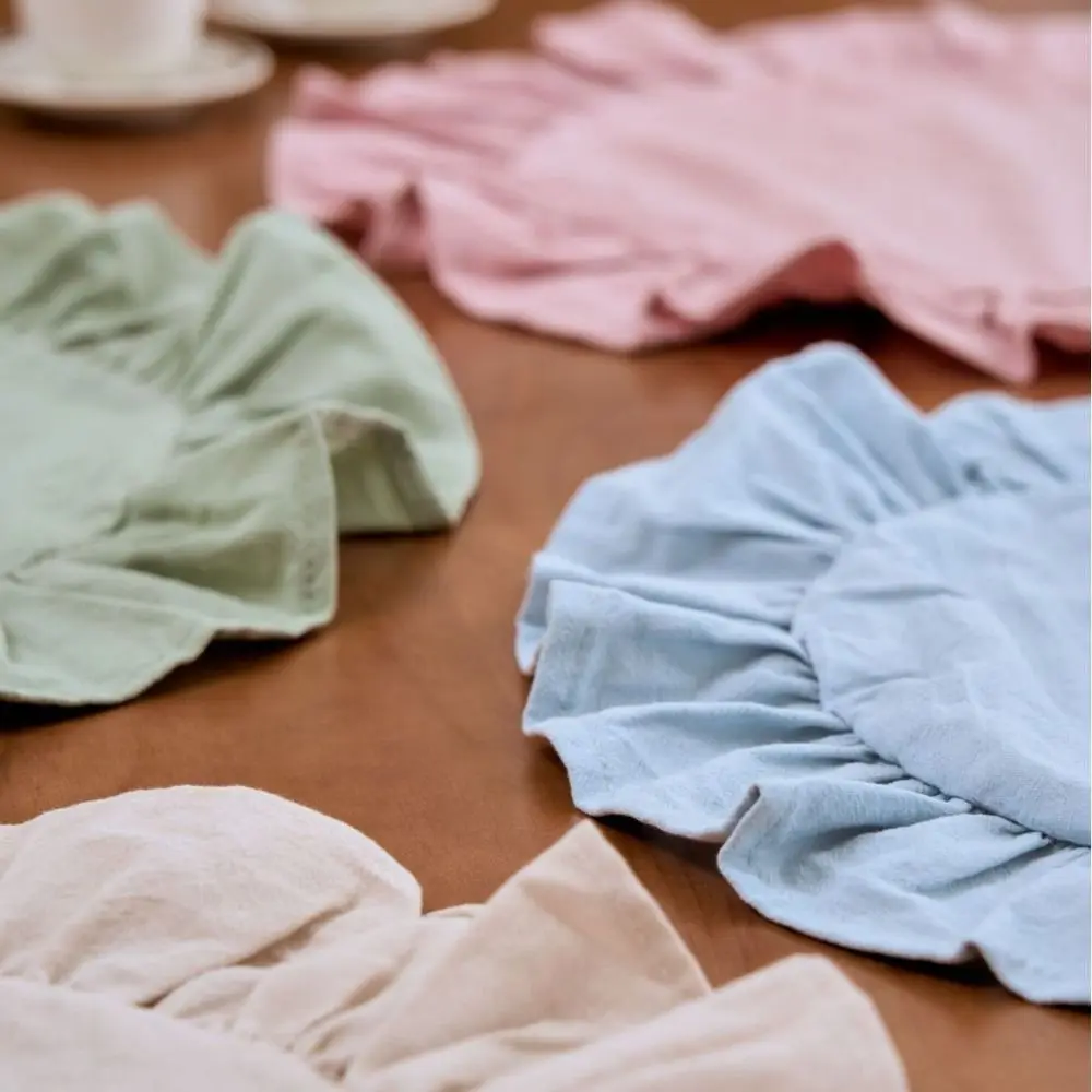 Solid Color Ruffled Placemats Round Cotton Rustic Placemat Afternoon Tea Placemat for Wedding Decoration Table Decor