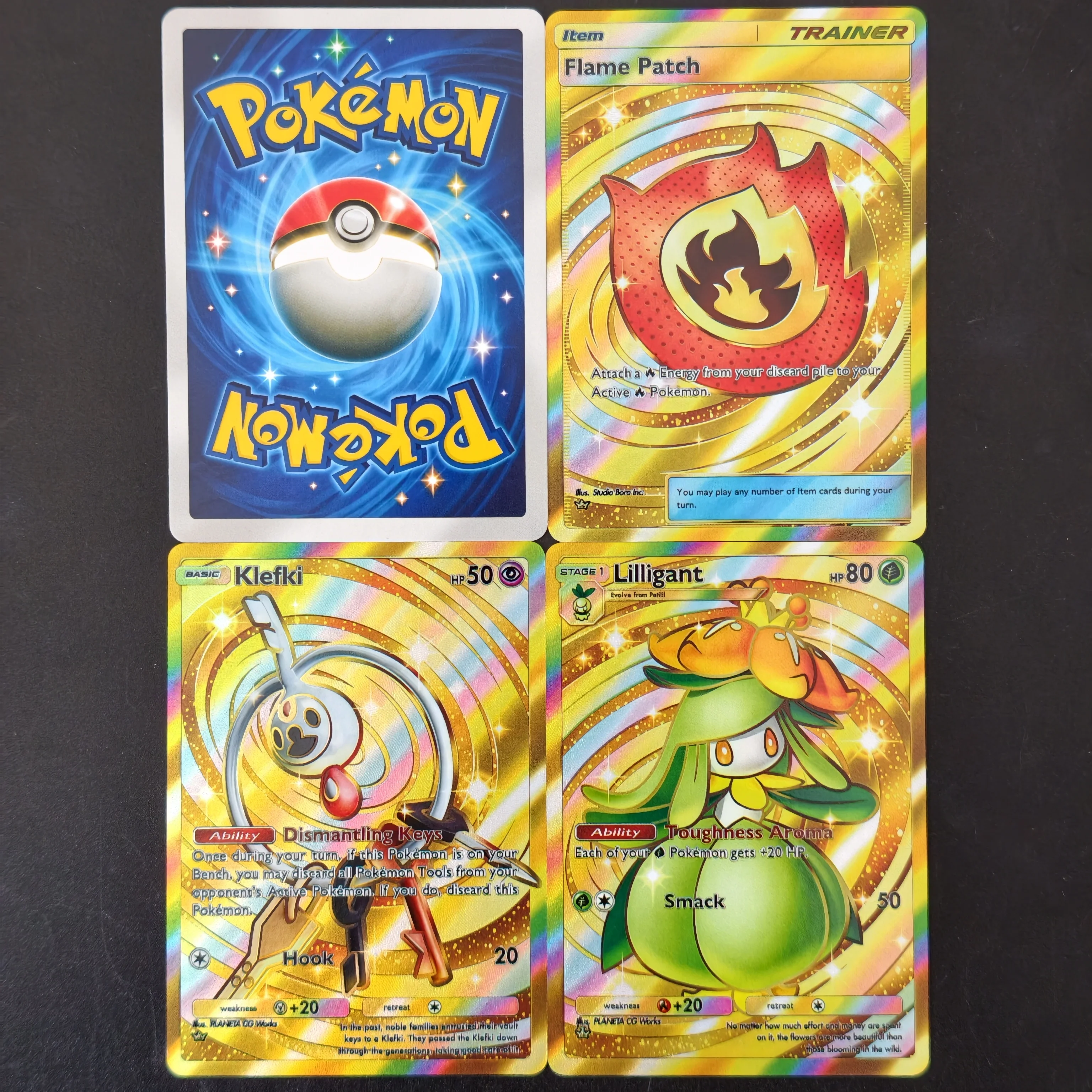 HOT PKM Pocket Gold Flame Patch Klefki Lilligant A2 Expansion Pack Gold Holo Foil Card DIY TCG Advanced Anime Collection Card