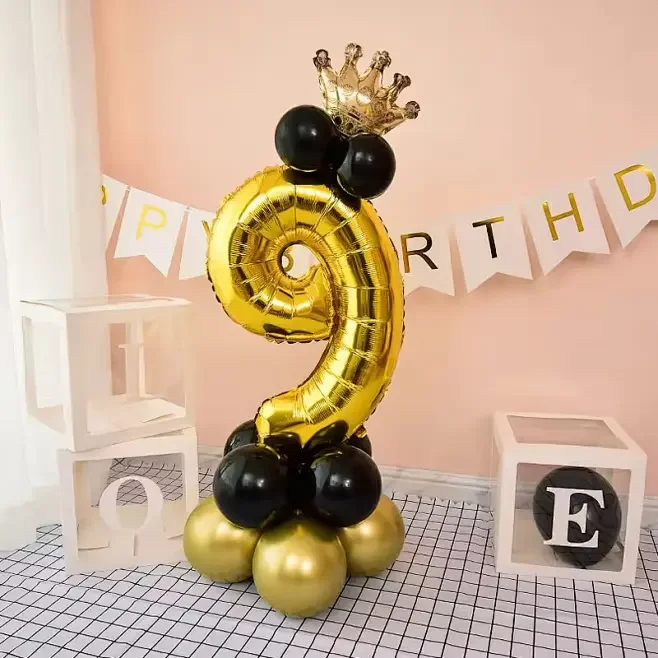 16 Stück 32 Zoll Zahlenfoliensäule Chrom Gold Schwarz Luftballons Geburtstag Party Dekorationen Kinder Junge Mädchen 1 2 3 4 5 6 7 8 9 Jahre alt – Detail 11