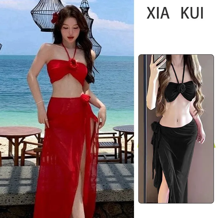 Swimsuit Women's New Sexy Slimming Split Bikini Long Skirt High-end Feeling Soaking Hot Spring Swimsuit