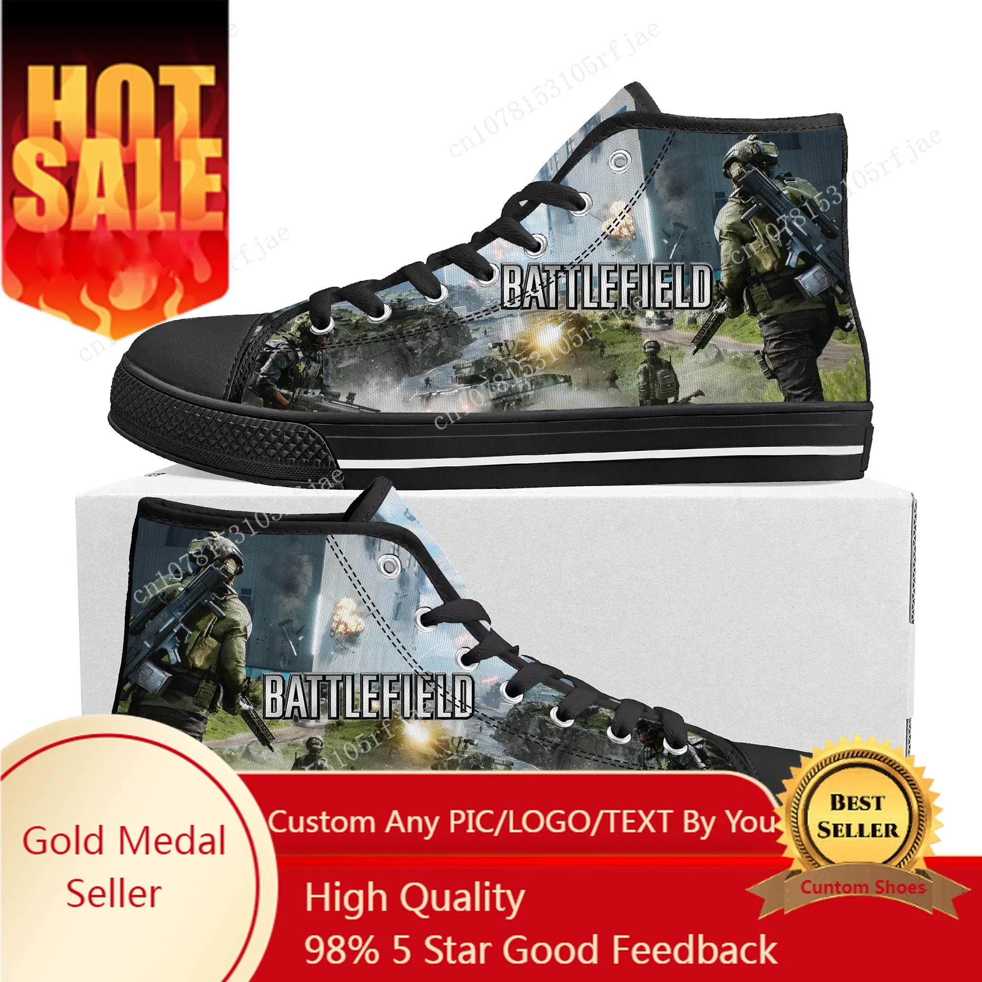 

Battlefield High Top Sneakers Hot Cartoon Game Men Women Teenager High Quality Canvas Fashion Sneaker Custom Built Couple Shoes
