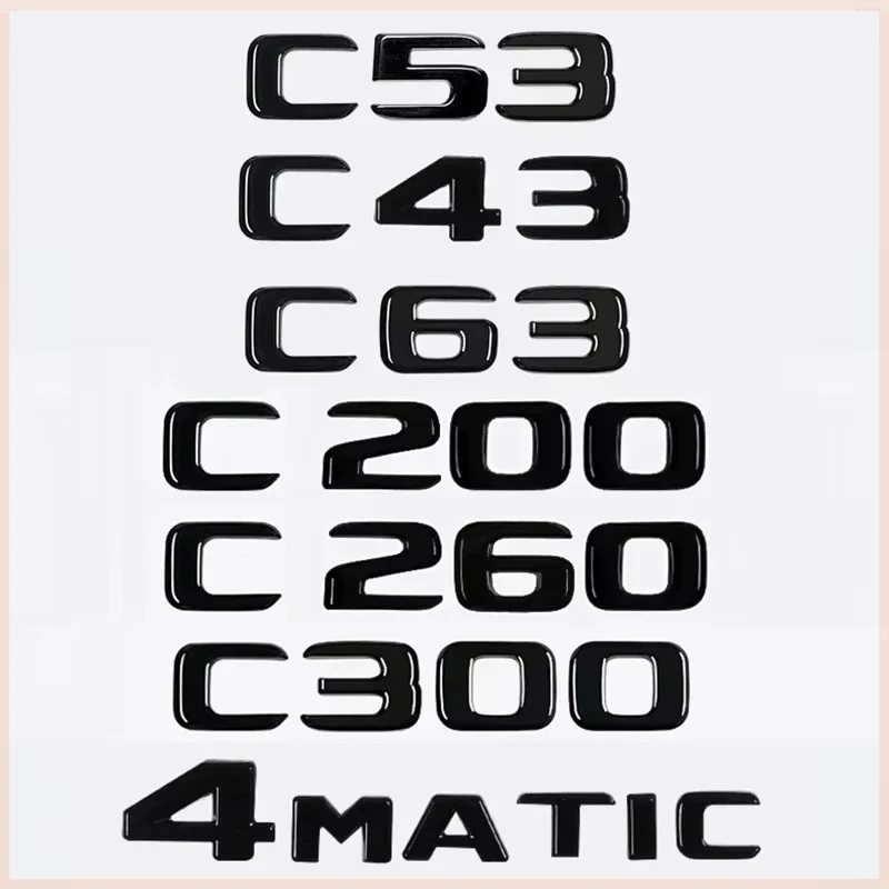 

3D ABS Glossy Black Rear Trunk Letter Emblem for Mercedes C Class W204 W205 C180 C200 C220d C260 C300 C63 4Matic Badge Sticker