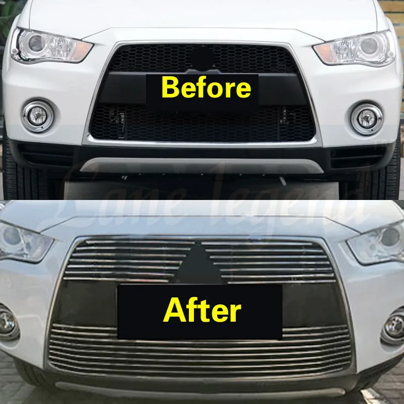 Fit For Mitsubishi Outlander 2010 - 2012 High Quality Car Body Protection Detector Metal Trim Racing Front Up Grid Grille Grill