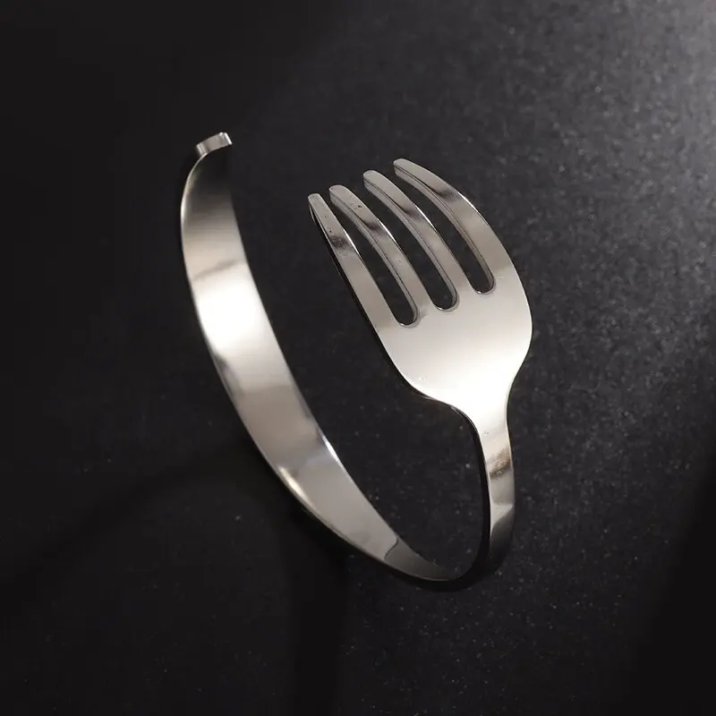 Stainless Steel Simple Curved Cutlery Fork Cuff Bracelet Fun Tricolor Open Bracelet Men\\\\\\\\\\\\\\\'s Ladies Hip Hop Cool Jewelry
