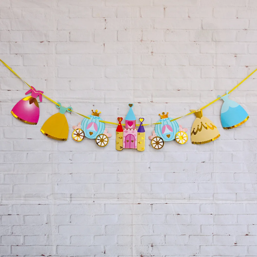 Childrens Birthday Princess Flag Pulling Castle Pumpkin Car Garland Room Party Raising Wedding Hundred Day Banner view 2