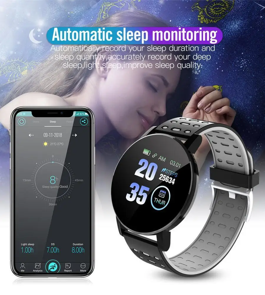 Smart bracciale Blood Pressure Waterproof Sport Round Smartwatch Smart Clock Fitness Tracker per Android Ios