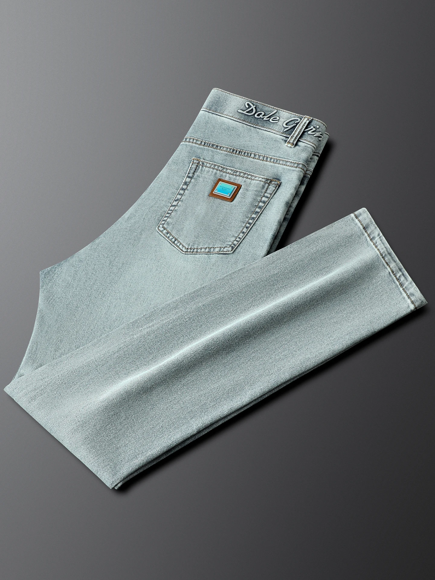 

Светло-голубые винтажные джинсы мужские прямого кроя, зауженные, весенне-осенние, тонкие, повседневные, однотонные, длинные брюки