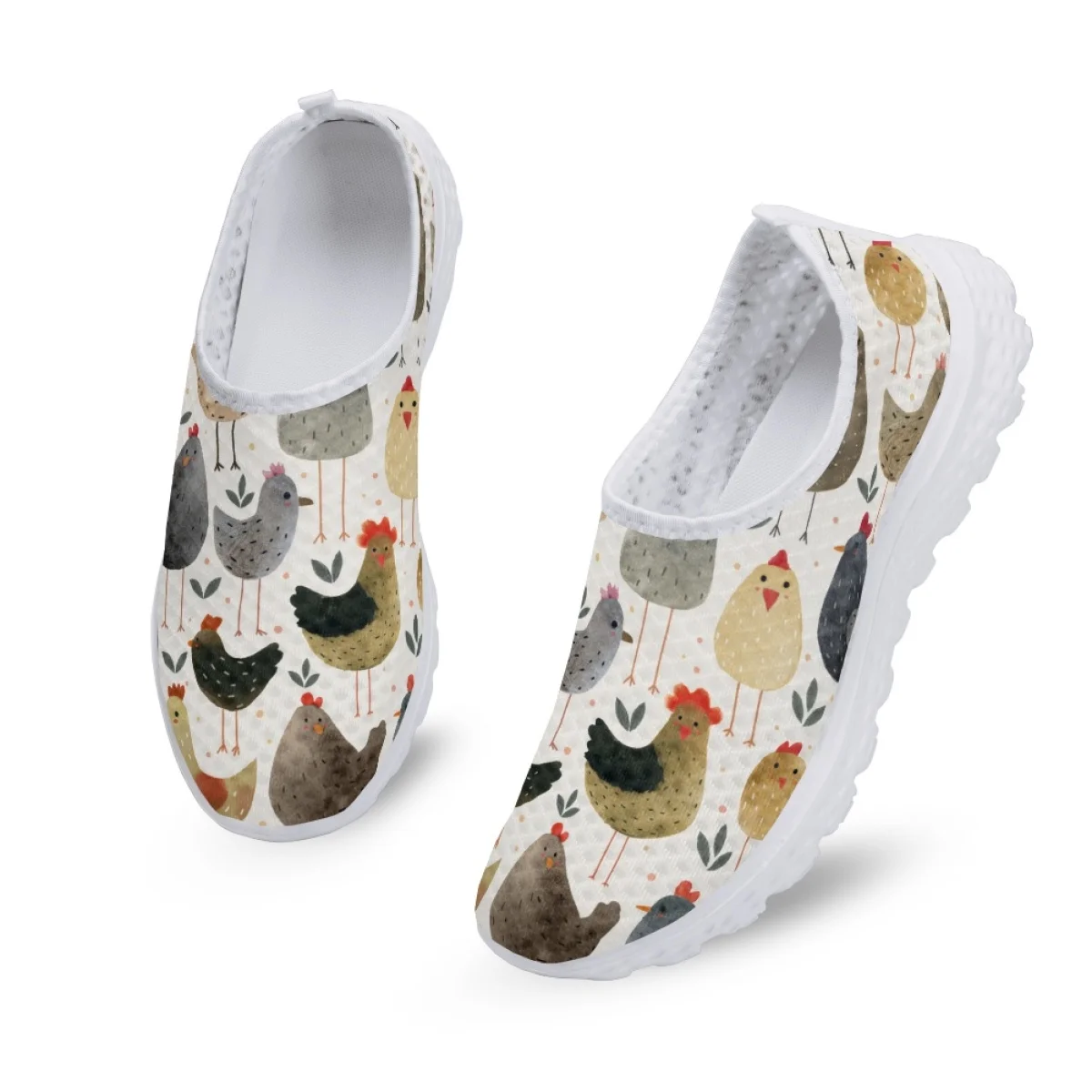 Summer Casual Flat Shoes for Women Fashion Hot Farm Animal Rooster Pattern Print Outdoor Slip On Sneakers Breathable Mesh Shoes