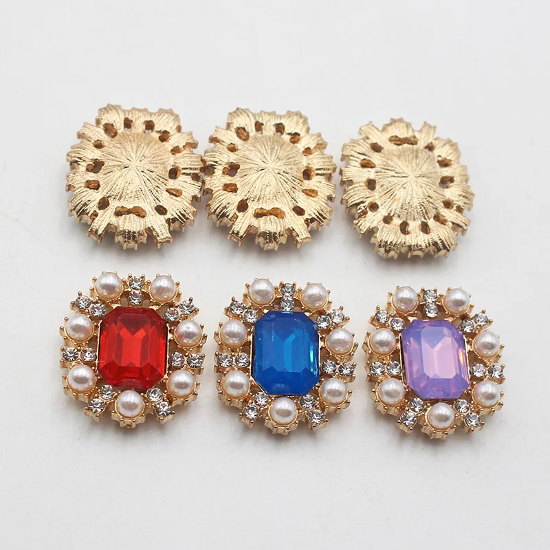 New 10 pieces 23 * 27MM Alloy Pearl Water Diamond Buckle DIY Clothing Wedding Decoration Accessories