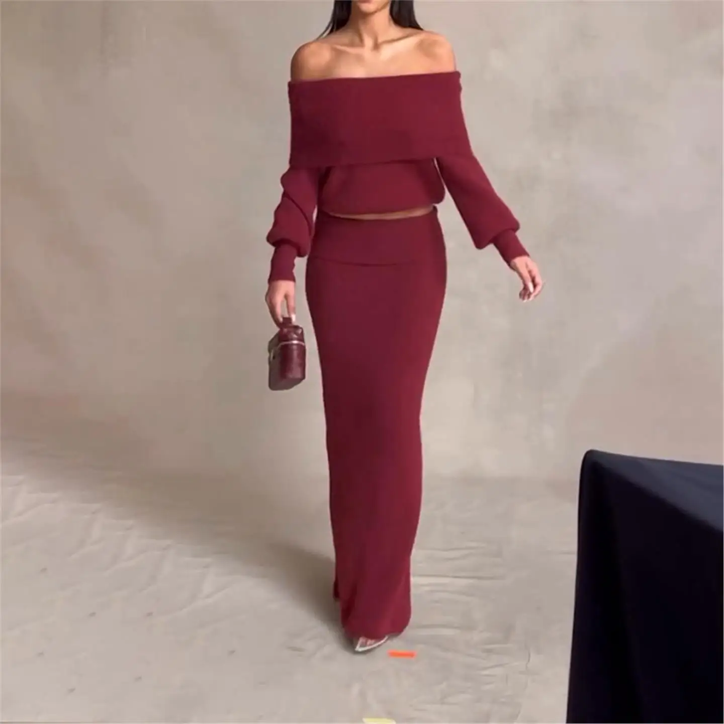 Elegant Shoulder Bared Halter Neck  Skirt Set Women's Cross-Border Fashion Autumn New Arrival Sexy Trendy Outfit Ensemble