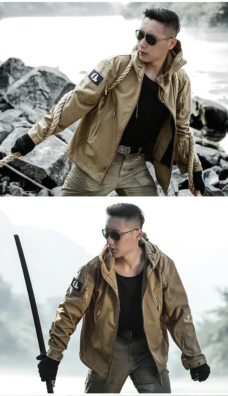 Classic outdoor men's winter and autumn wool jacket tactical waterproof fishing hiking camping windproof wool coat warm coat