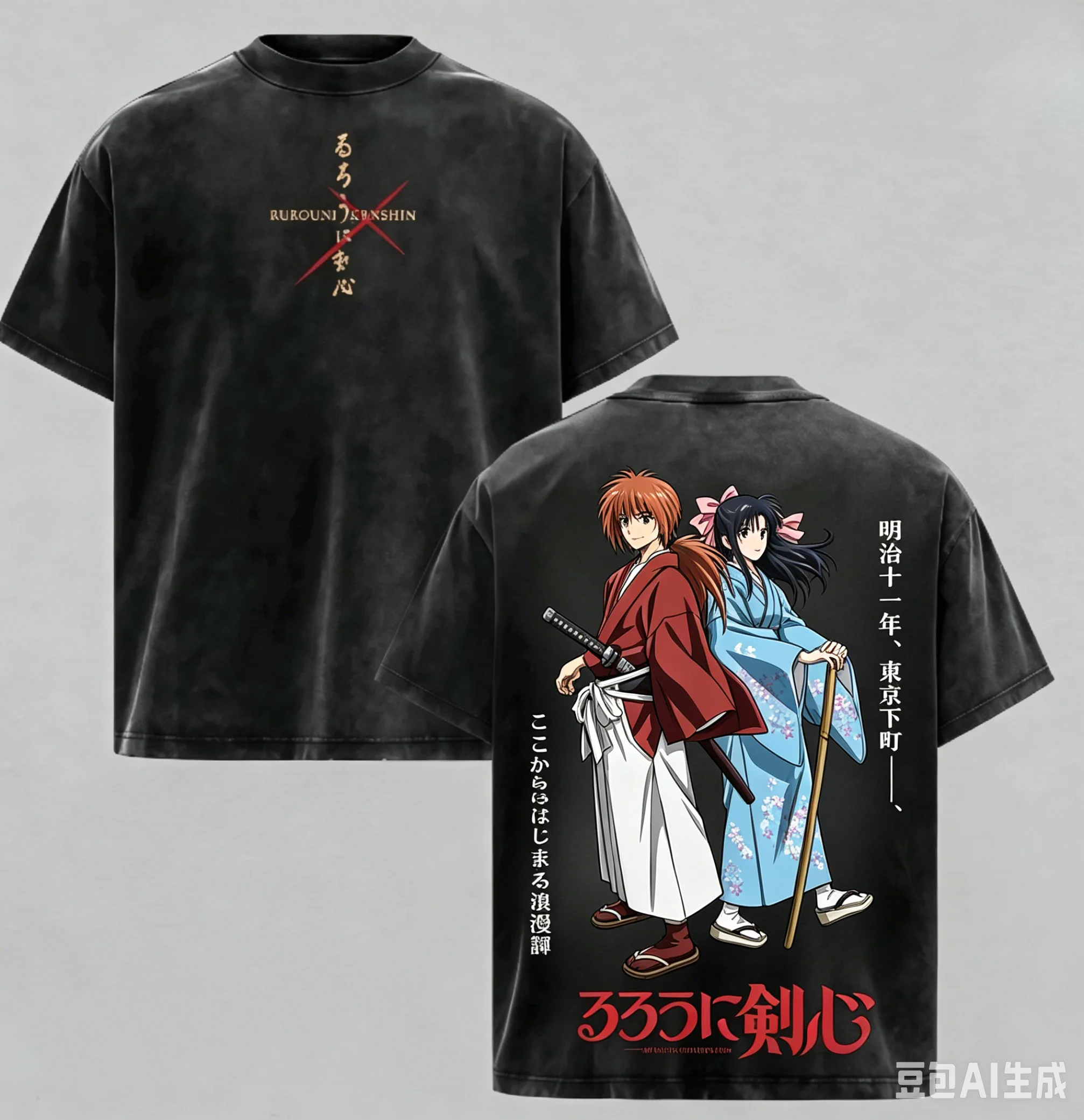 Vintage Fashion Model - Rurouni Kenshin Washed T-shirt 2026 New