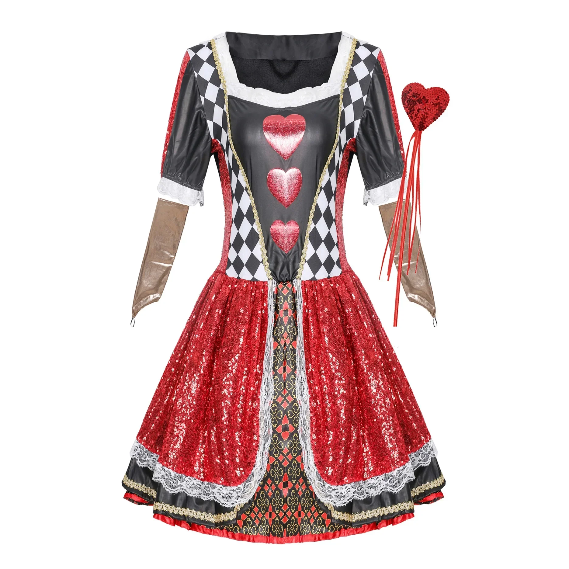 

Halloween Fairytale Alice In Wonderland Cosplay Costume Carnival Party Poker Queen Of Hearts Masquerade Performance Costume New