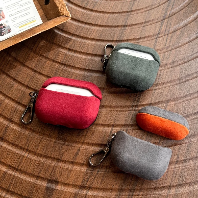 Italian Suede Leather Case For Airpods Pro 3 Luxury Artificial Leather All Inclusive Case For Airpods Pro 2 Pro 4 with Keychain