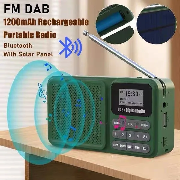 

Портативный цифровой радиоприемник DAB+ с ЖК-дисплеем, FM-радио, перезаряжаемый, со встроенным динамиком и предустановленными станциями для дома и кемпинга