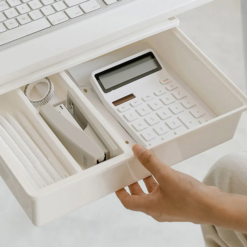 

Under Desk Drawer Box Plastic Hidden Storage Organizer for Office Desk Drawer Under Table Closet Bins White ABS Wear Resistant