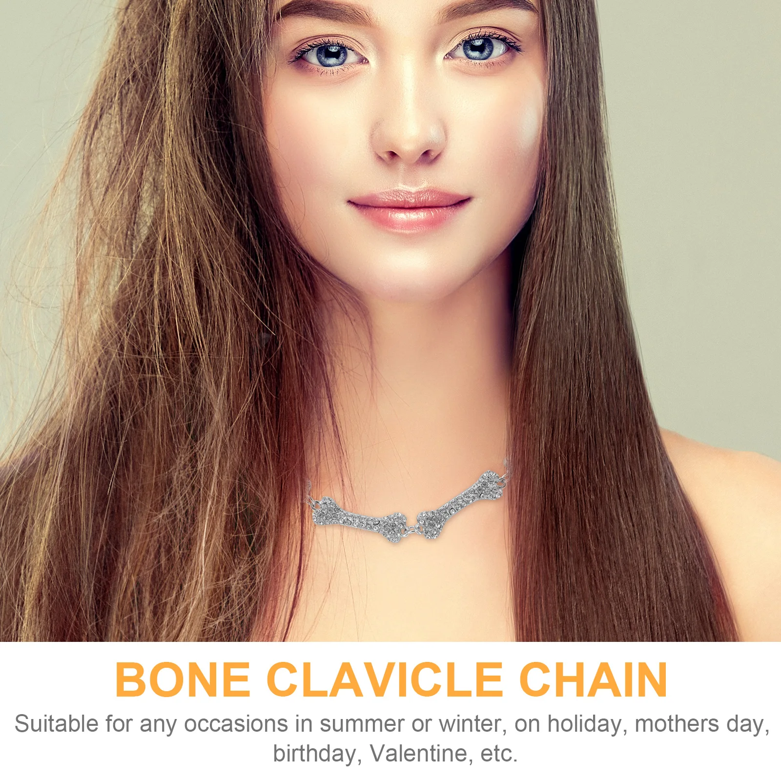 

Fashion Bone Clavicle Chain Necklace for Women Men Halloween Rhinestone Pendant Punk Jewelry Party Accessory Gift