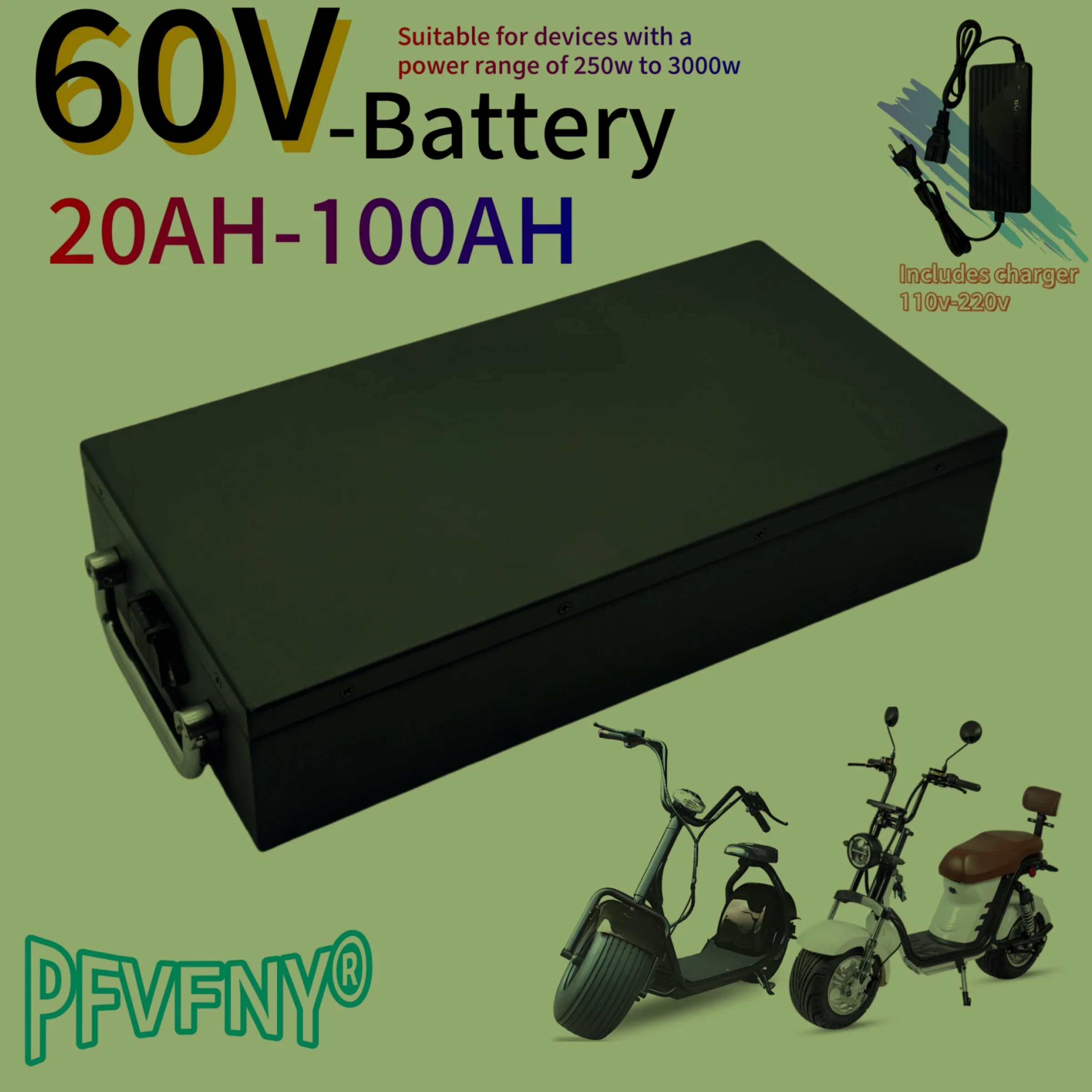 

24-hour fast shippingNew Full Capacity Power 18650 Lithium Battery 60V 20ah-100ah Lithium Battery Pack Suitable for 250-3000W