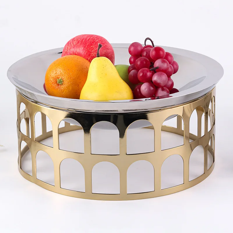 

Light luxury high-end fruit plate ornament hotel model room coffee table high foot hollow snack tray soft decoration