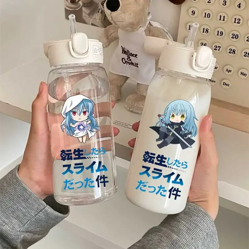 600ML That Time I Got Reincarnated As A Slime Cartoon Straw Water Cup Portable Plastic Water Bottle Outdoor Leak Proof Water Cup