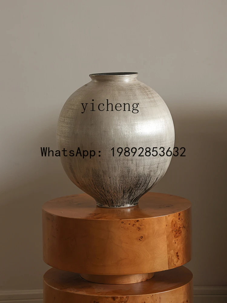 

WJ4 Silver Color Vase Large Hydroponic Moon Jar Flower Vase Collectible Ornament