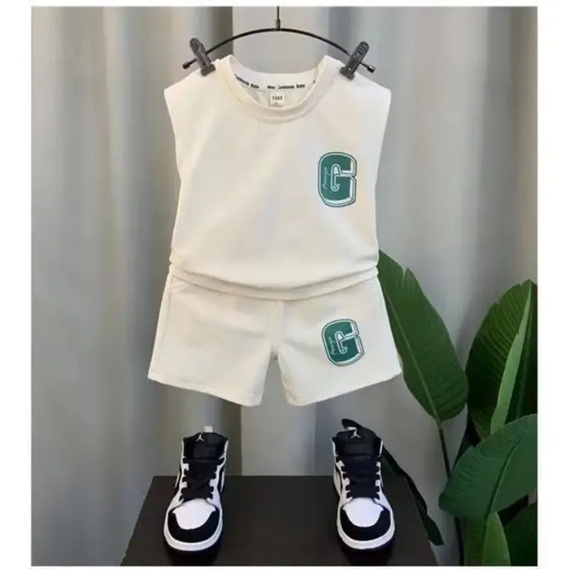 

Summer Children Boys Clothes Set Cotton Letter Bear Sleeveless Tops Tee Suit Thin Cool Sporty Shorts Kid Babys Boys Outfits