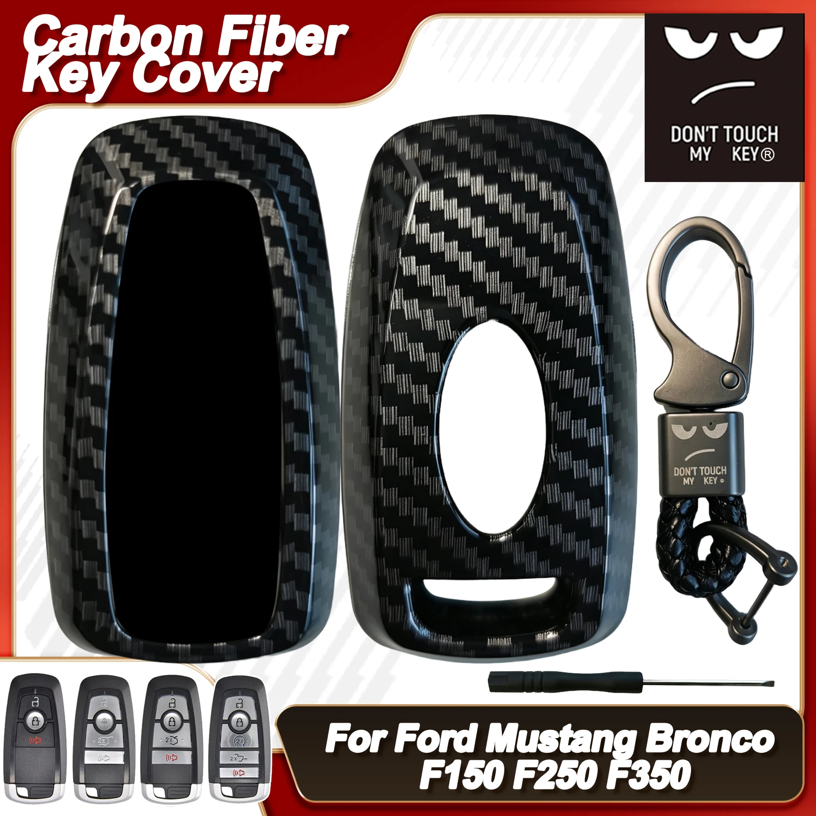 Schlüsselhülle aus Kohlefaser, Schutzgehäuse für Ford Bronco Fusion Edge Mustang Explorer F150 F250 F350 2024 2025 2026 – Detail 1