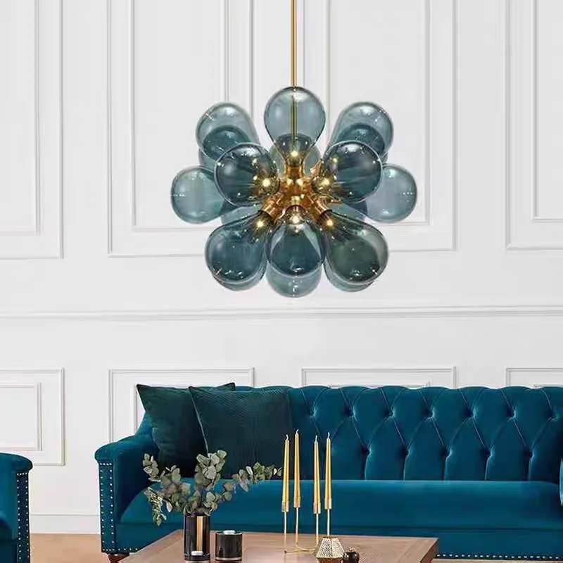 Nordic Simple Glass Ball Pendant Lights for Bedroom French Magic Bean Balloon Decor Hanging Lamp Model Room Chandeliers Lighting