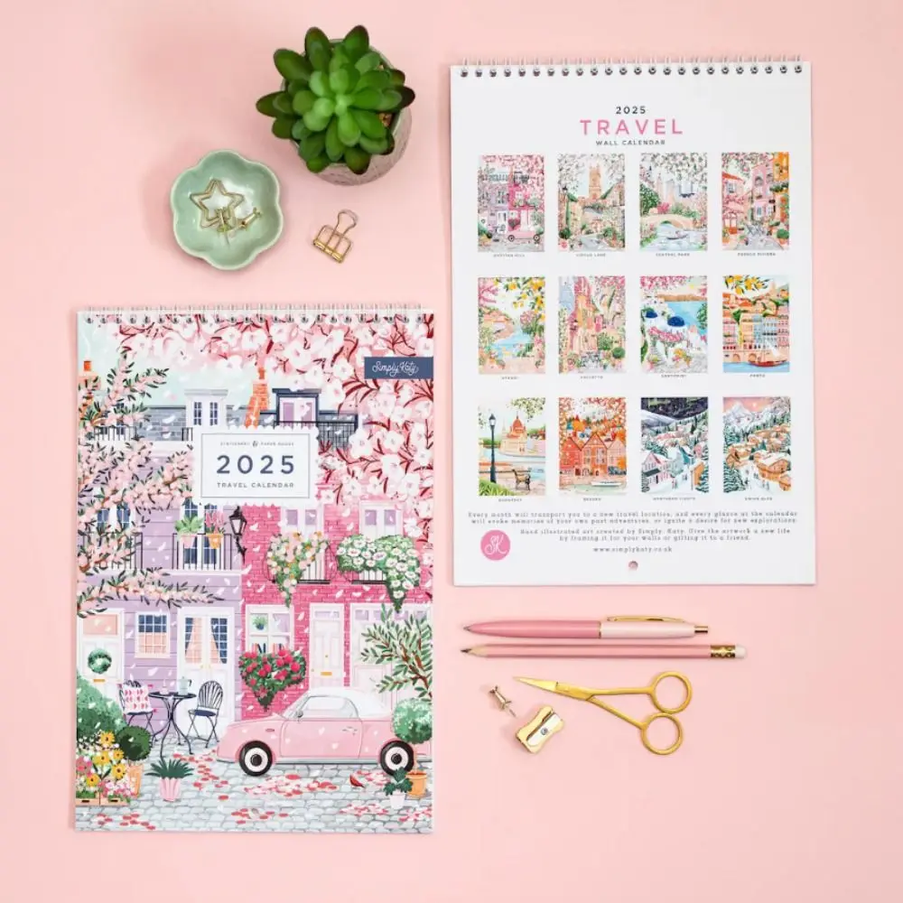 Calendario 2025 in carta di alta qualità da appendere, agenda giornaliera settimanale mensile, calendario da viaggio, calendario da tavolo per l'home office