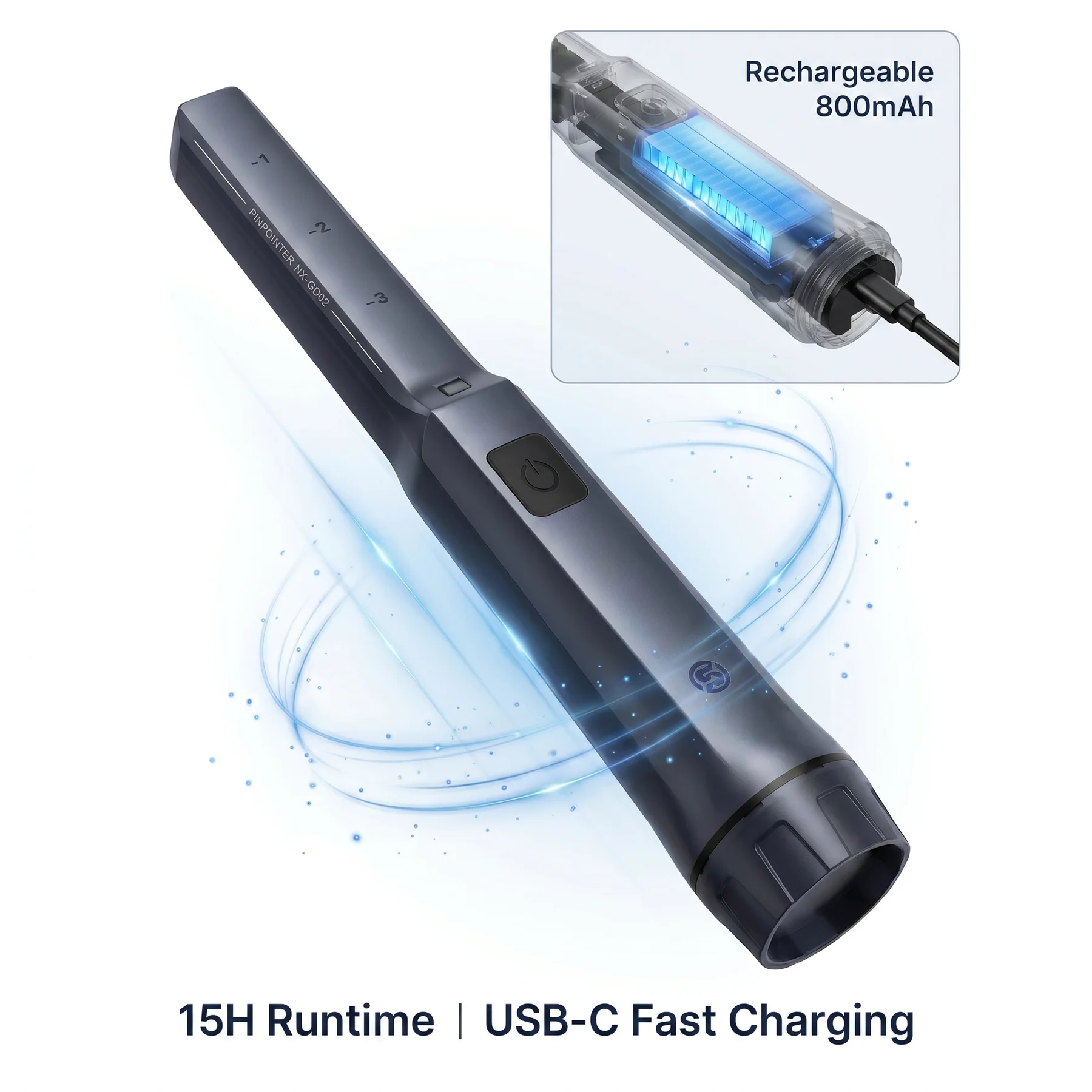 SUNPOW Metal Detector Pinpointer, IP68 Waterproof 6"(15cm) 360° Side Scan, 3 Audio Vibration Modes, 15H Battery Pass-through Charging, CE Certified Portable Treasure Hunting Tool