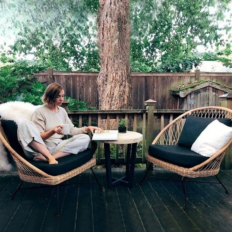 Outdoor villa balcony rattan sofa chair courtyard open-air balcony three-piece single bed and breakfast