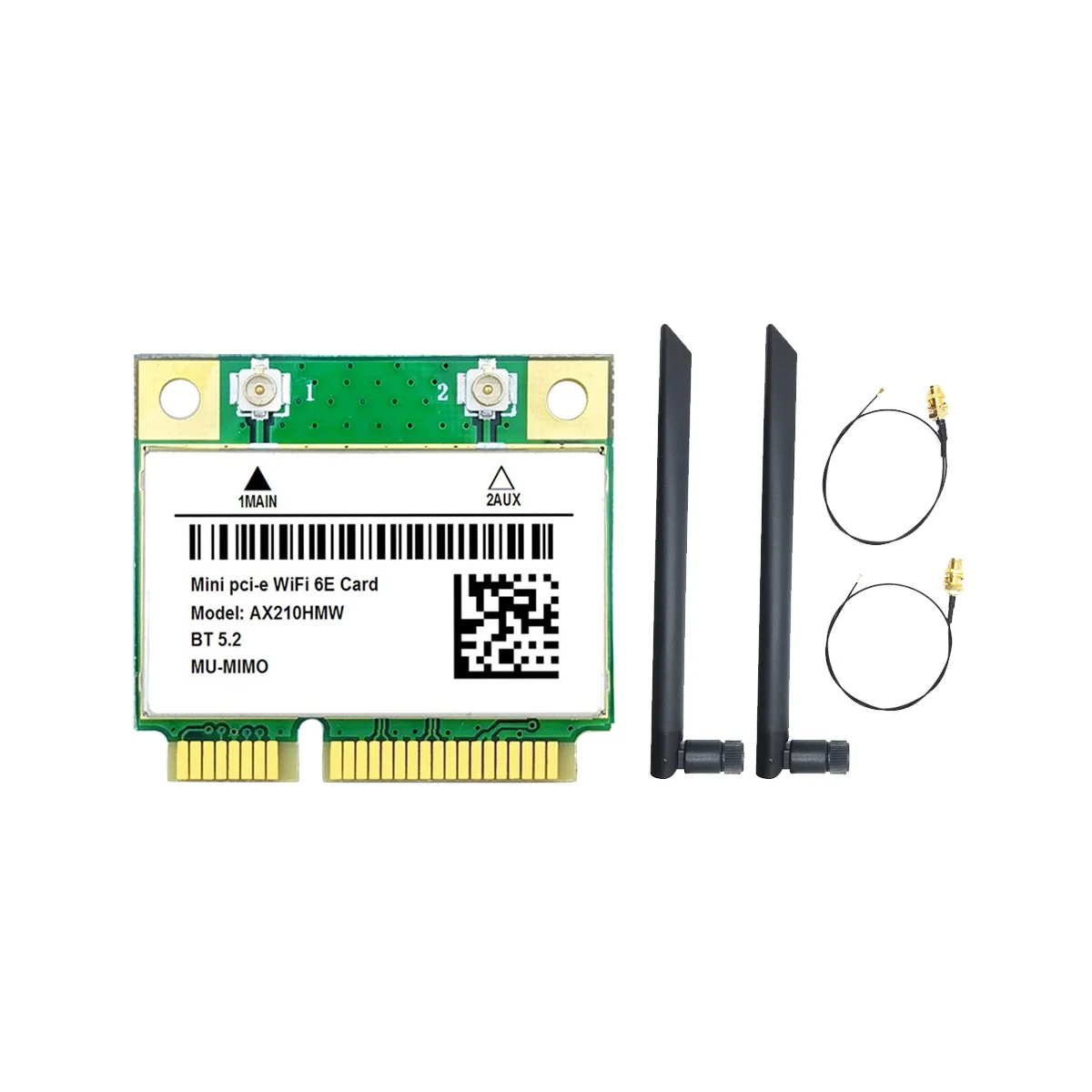 AB20-AX210HMW WiFi Card+2XAntenna WiFi 6E Mini PCI-E AX210 802.11Ax/Ac 2.4G/5G/6Ghz BT5.2 Wireless Adapter for Laptop