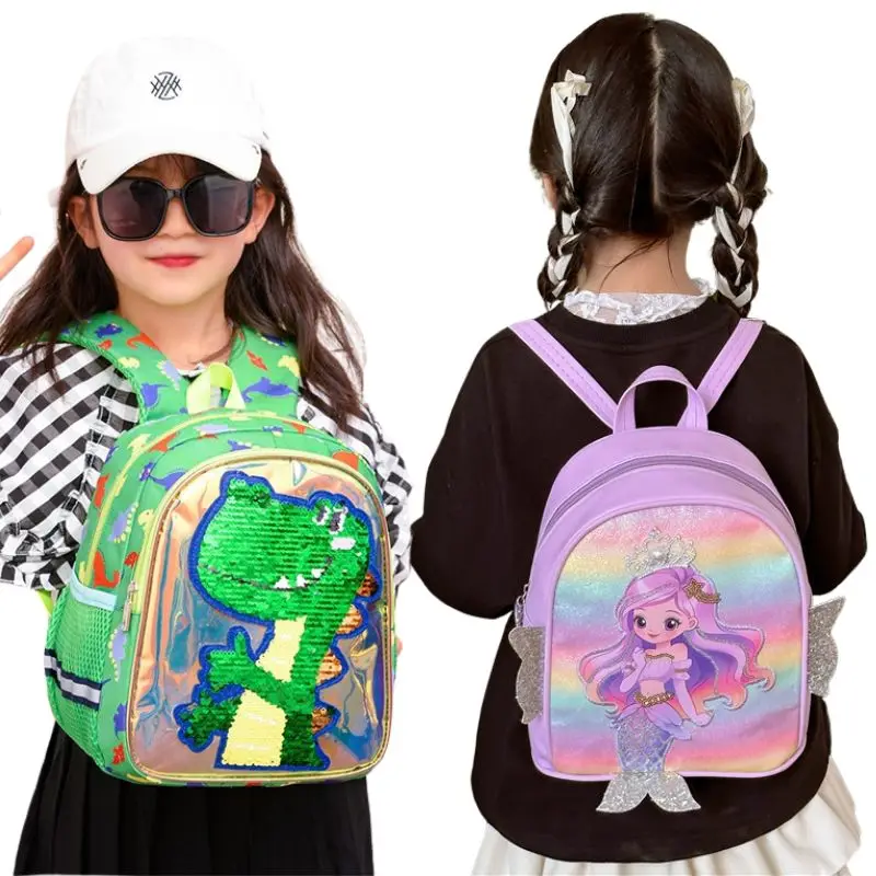 Lightweight Bookbags Waterproof Outdoor Schoolbags Travel Backpack for Kindergarten Toddlers Glitter Dinosaurs Unicorn