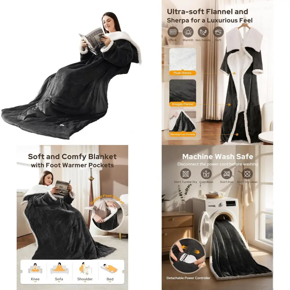 

9-уровневое электрическое одеяло с 10 таймерами, мягкая фланель и шерпа, 54x75 серый, уютный плед для подарков