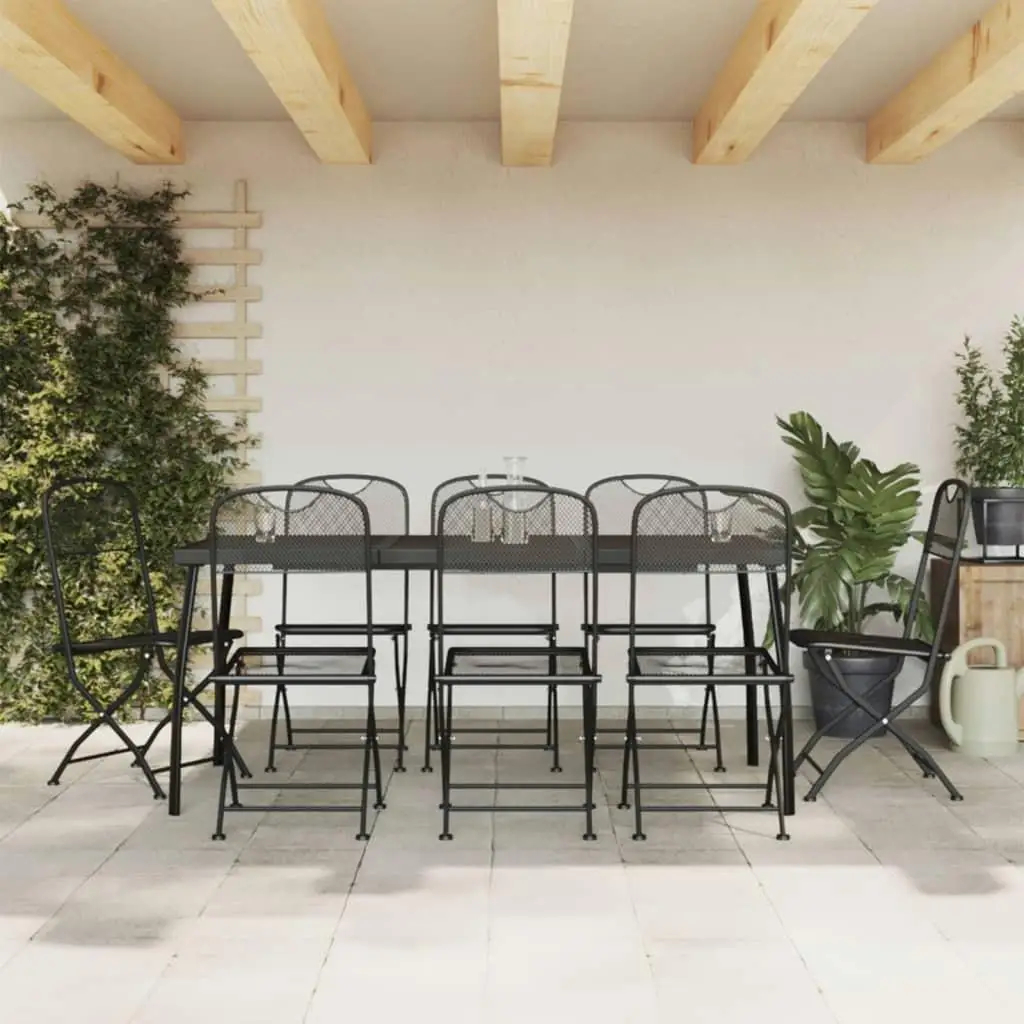 

Garden Dining Set Anthracite Metal Medium Foldable Outdoor Furniture Table and Chairs for Patio Balcony Garden