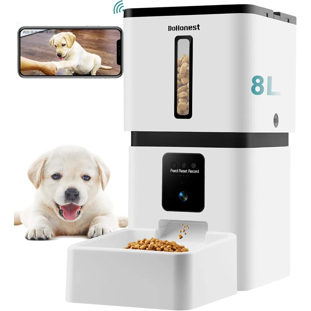 

Automatic Dog Feeder with Camera - 5G WiFi Easy Setup 8L Motion Detection Smart Cat Food Dispenser 1080P HD Video Recording