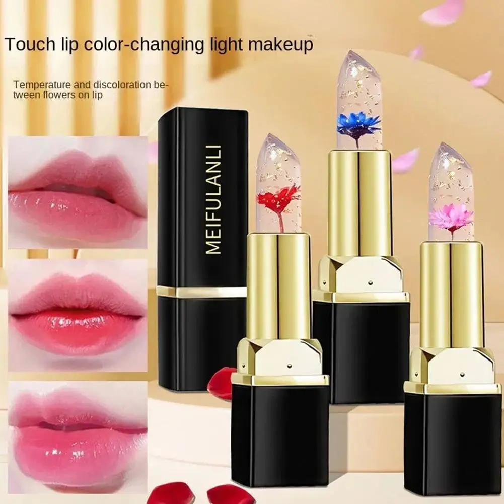 3 Colors Flower Lipstick Temperature Changing Jelly Lips Transparent Lasting Moisturizer Crystal Gloss Lip Balm Care Makeup