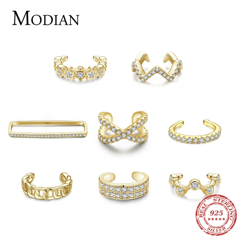 

MODIAN 1Piece 925 Sterling Silver Gold Color Circle Fashion Clips Earrings Tiny Cuff Earrings For Women Girl Fine Jewelry
