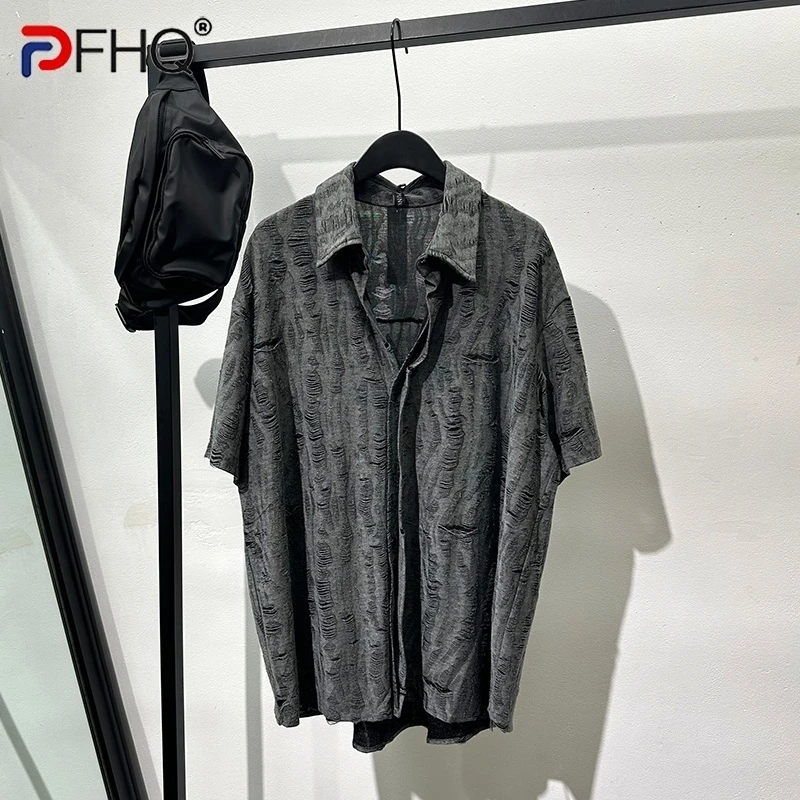 

PFHQ Men's Worn Out Shirts Summer Fashion Breathable Avant-garde Original Holes Loose Short Sleeved Versatile Male Tops 21Z4923