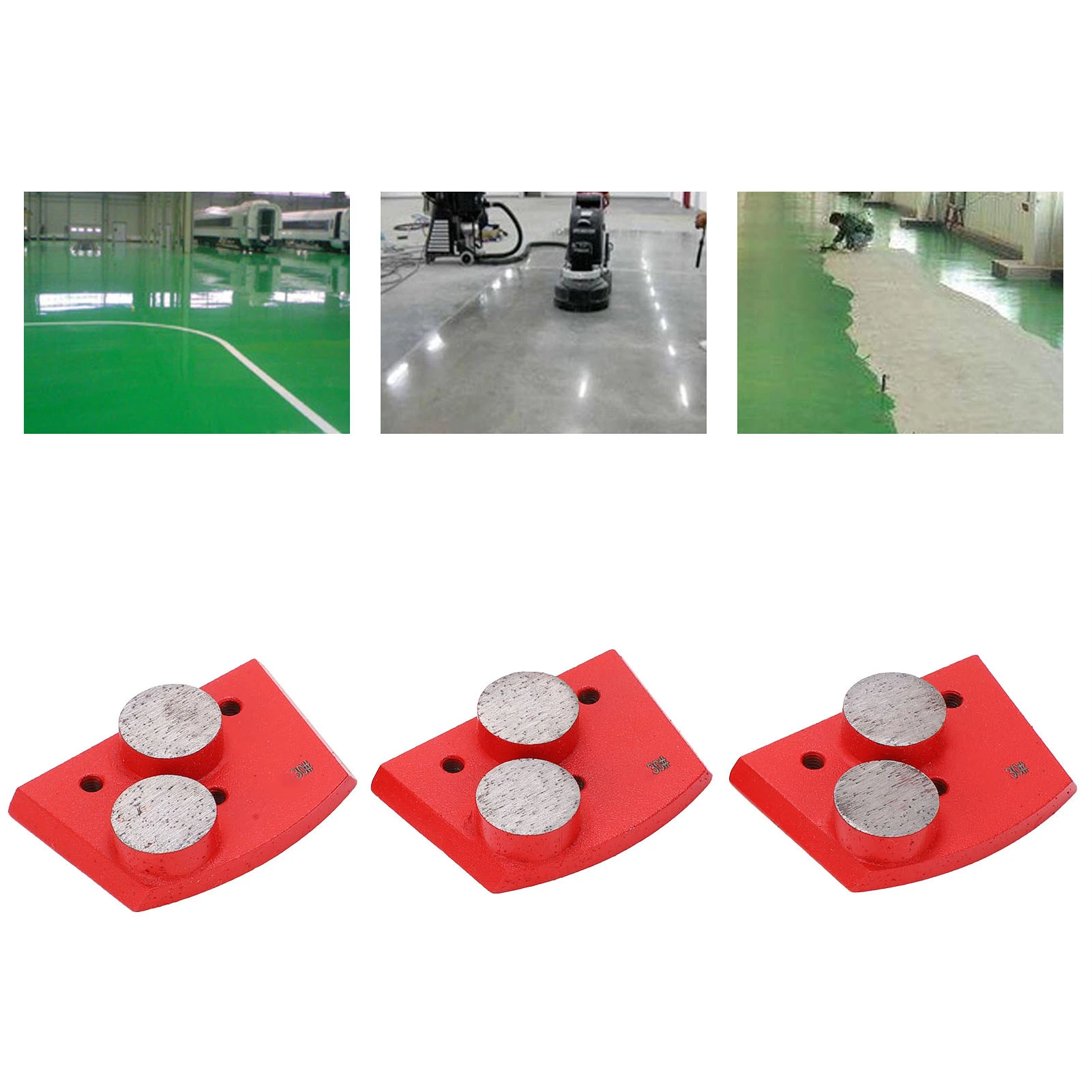 3Pcs Diamond Grinding Pads Red Trapezoid 30# Grit 2 Cylindrical Teeth for Concrete Polishing