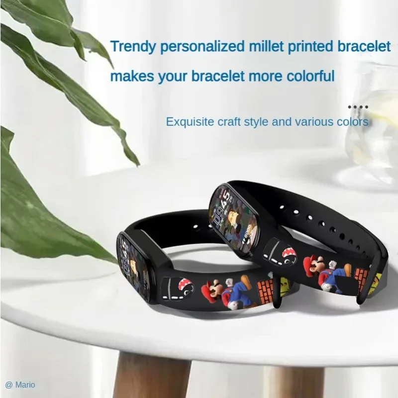 Super Mario Bros Anime Strap for Xiaomi MI Band 7 6 5 4 3 NFC Wristband Cartoon Print Replacement Cute Kid Watchband Accessories