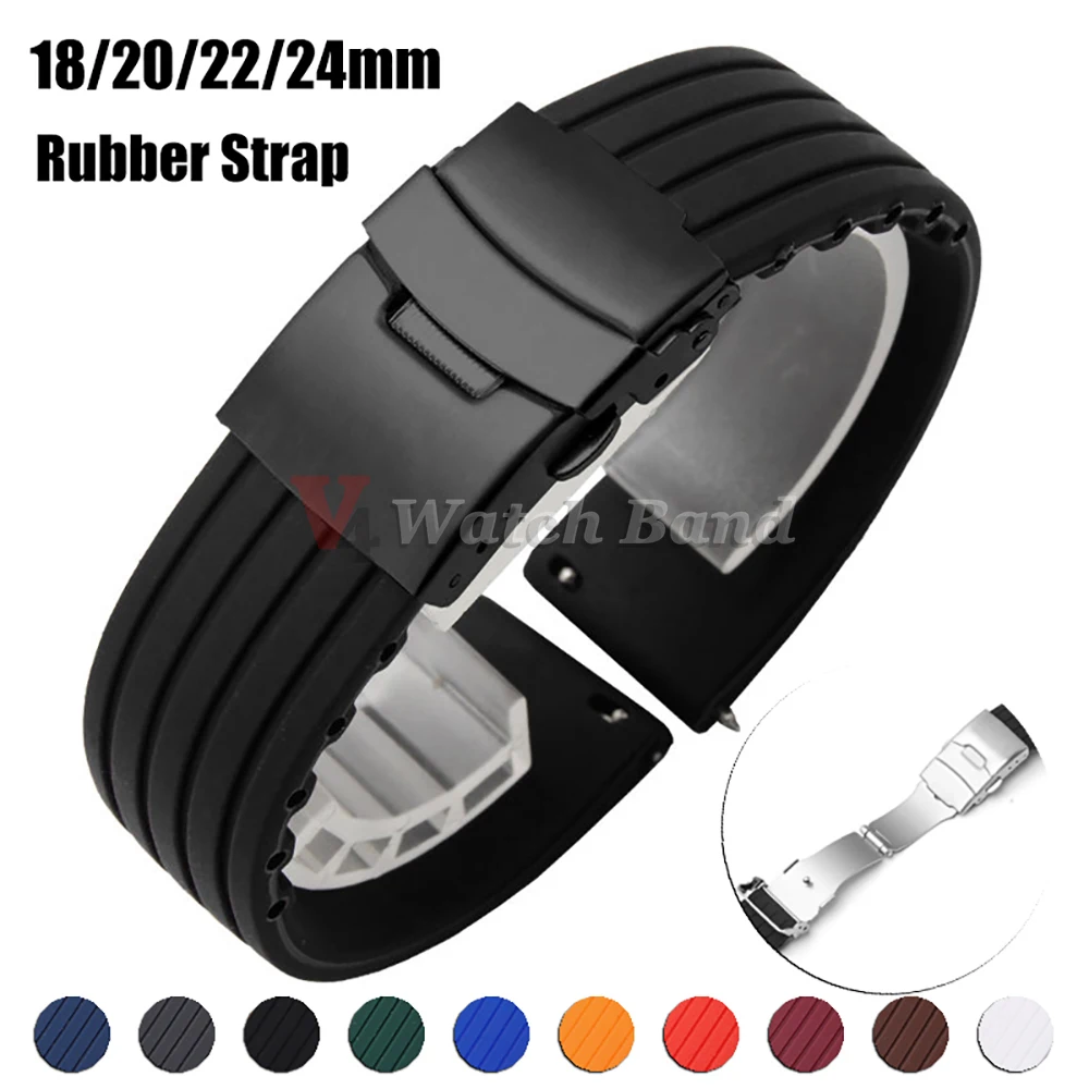 18mm 20mm 22mm 24mm Silicone Rubber Watch Strap Band for Armani for Omega Watch Replacement for Seiko Strap Deployment Buckle