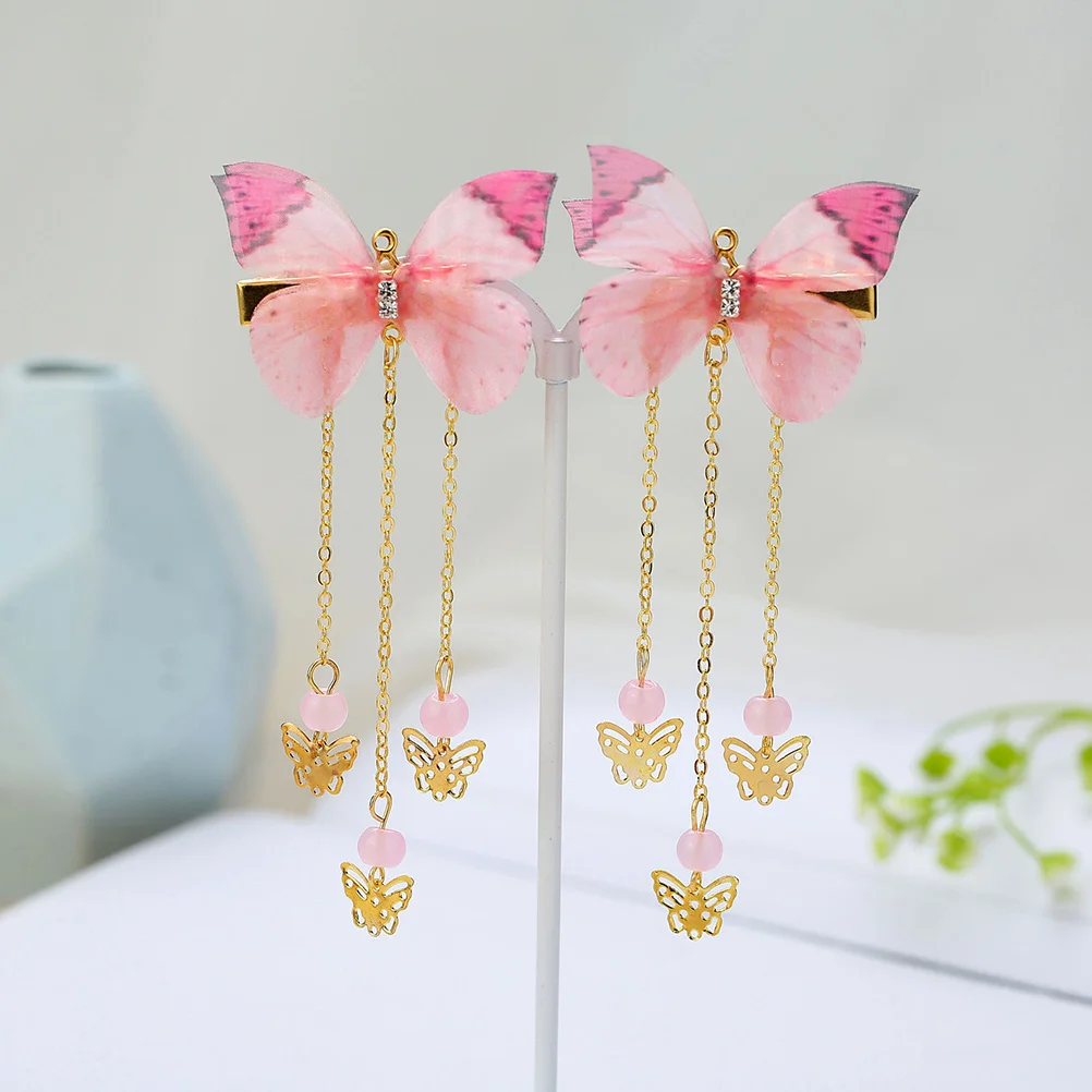 

1 Pair Tassel Butterflies Hairpins Elegant Accessories For Kids Cosplay Festival Party Vintage Style Decorative Clips