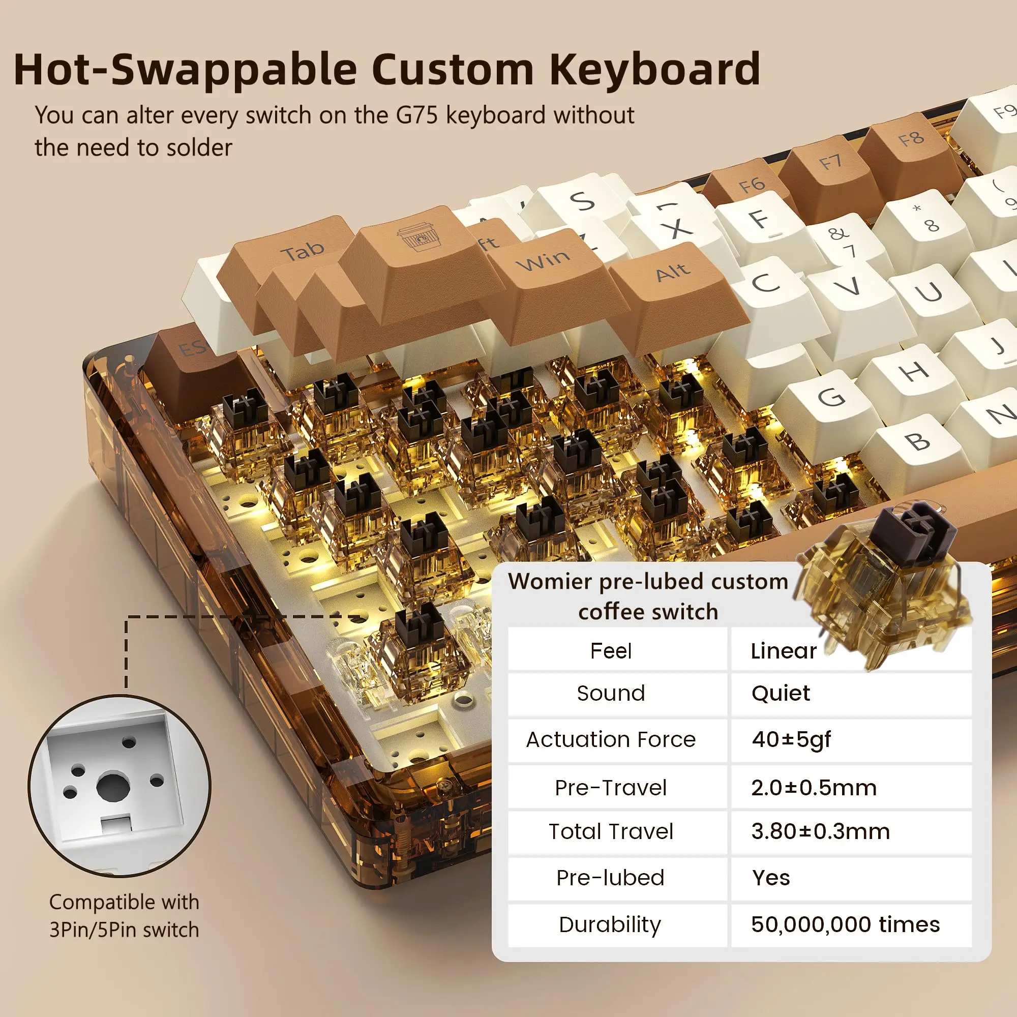 Imagem -04 - Teclado Mecânico para Jogos com Controle de Botão Teclado Personalizado de Montagem Dupla Hot Swap para Mac e Win Tpo Gasket G75