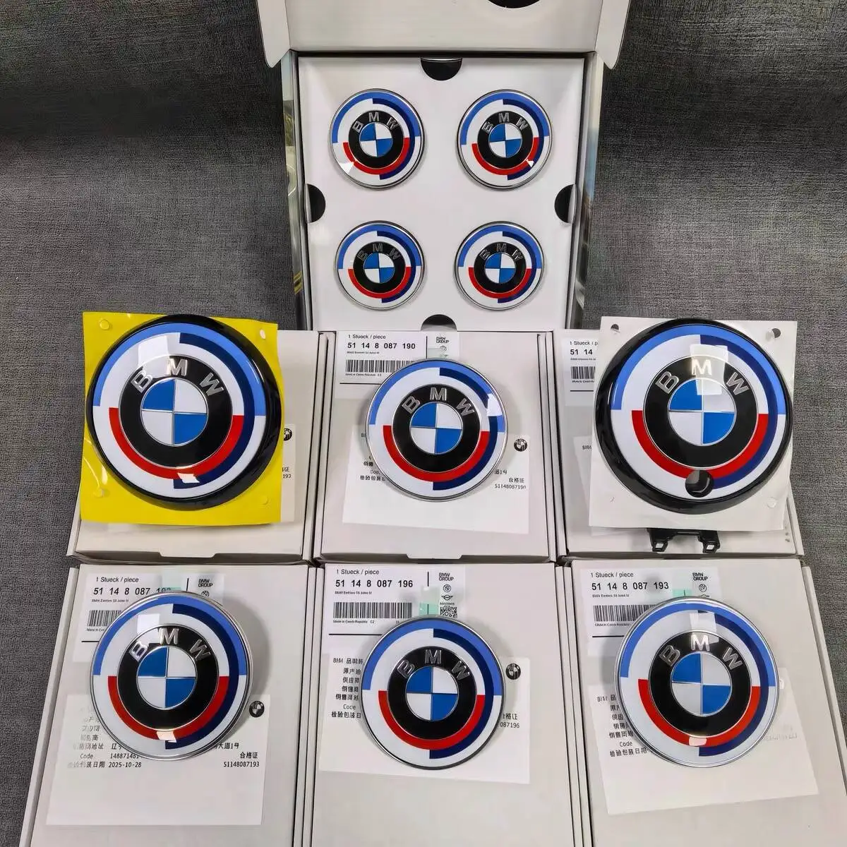 For BMW E53 E90 E60 50th Anniversary Edition Interior Mouldings 74mm 82mm Bonnet Hood Front Rear Trunk Emblem Logo Badge Sticker