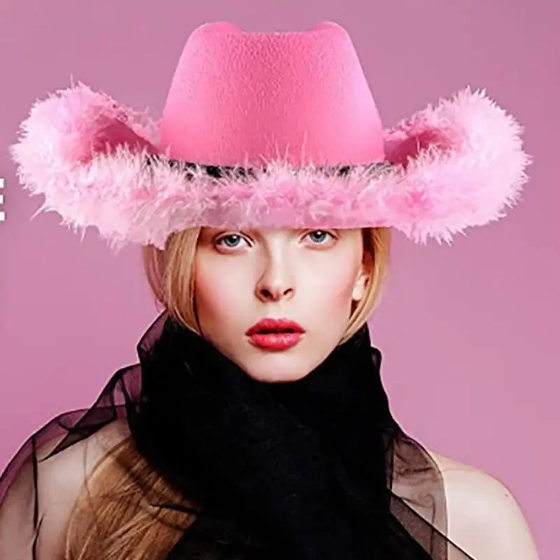 P9FE Cowboyhut, pelzige Federn, Ritterhut für Disco, Haus, Cocktailpartys, Urlaub, pelzige Federn für Komiker, Schauspieler