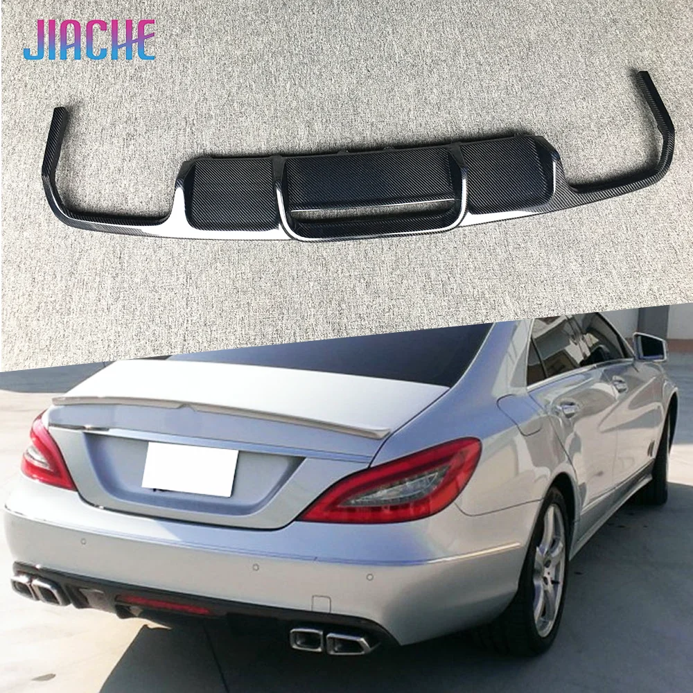 Carbon Fiber Rear Lip Diffuser For Benz CLS Class W218 CLS300 CLS350 For AMG Sport 2012-2017 Car Fins Shark Style Bumper Plate