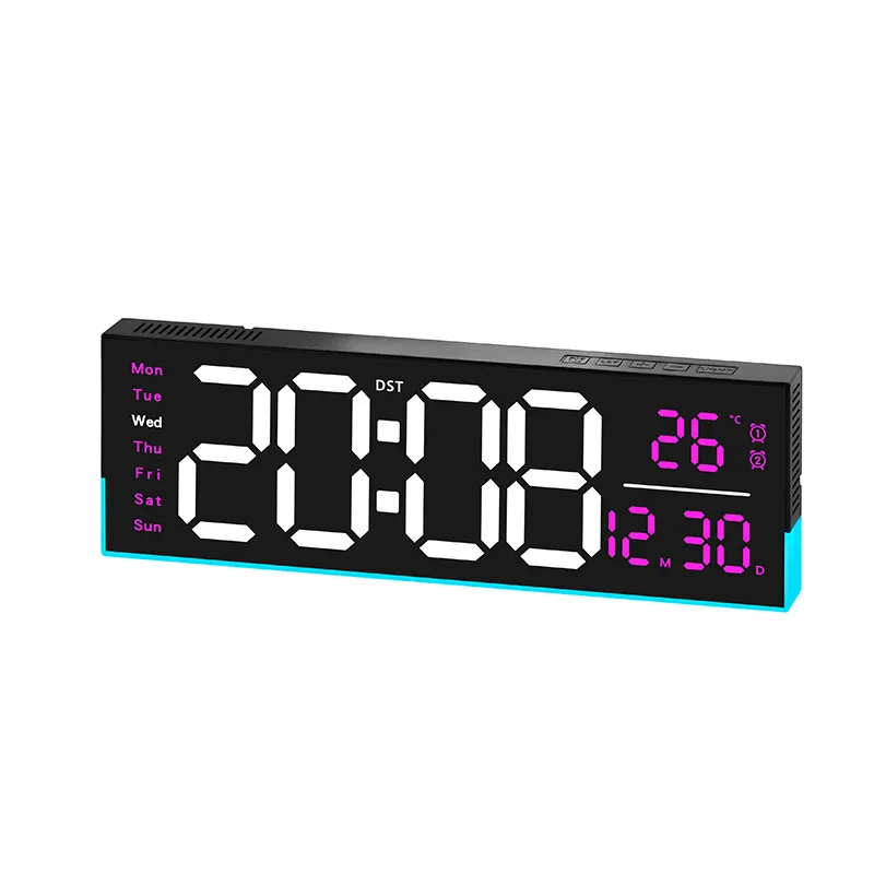 LED Digitale Wandklok Temperatuur Datum Week Helderheidsregeling Timerfunctie Wekker Groot Scherm Met Sfeerverlichting