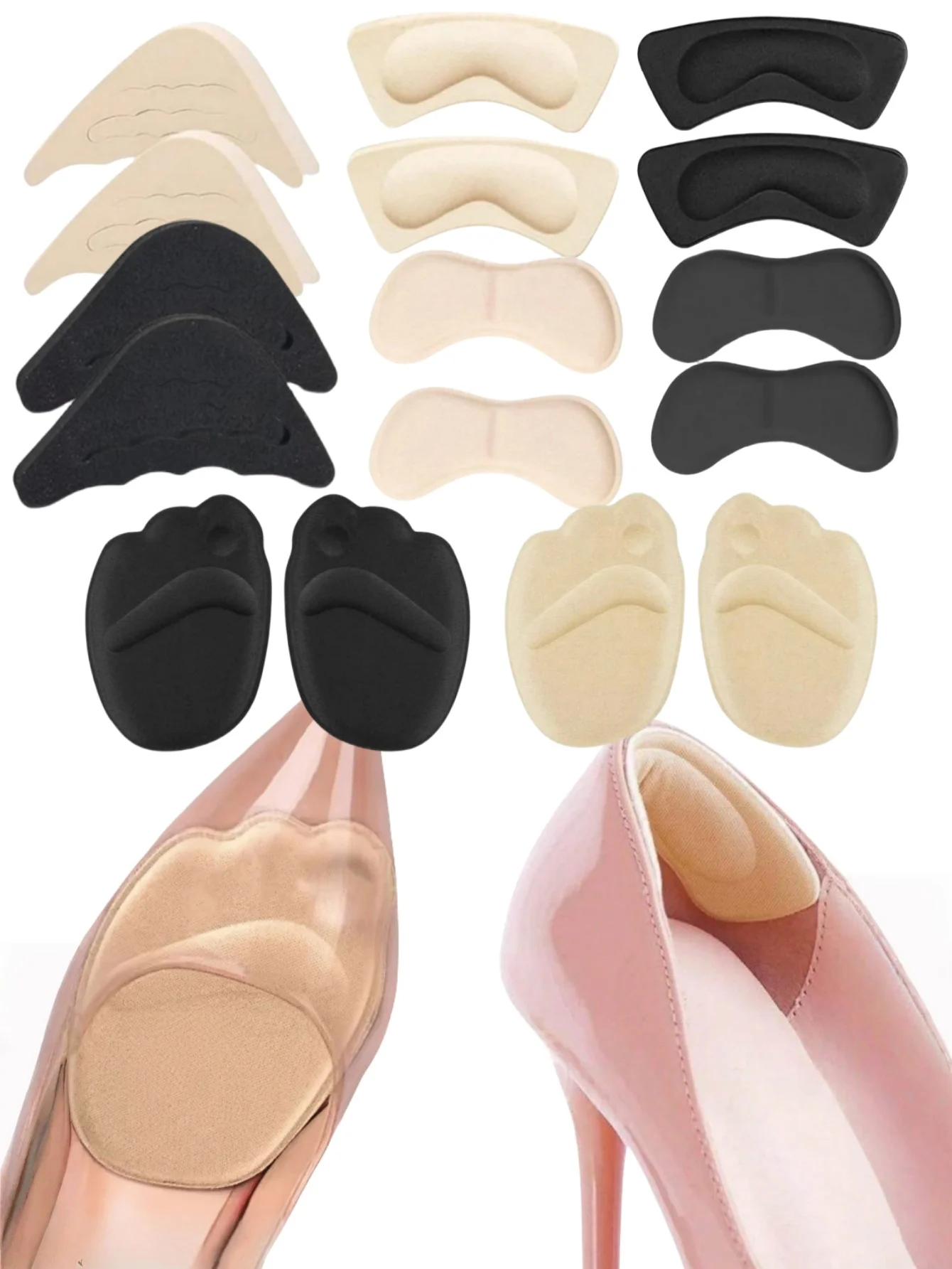 4/8 أزواج من وسادات الأحذية، وسادات كعب للنساء، حشوات كعب الأحذية، حشوات أصابع القدم لوسائد الأحذية لمجموعة وسادات الكعب العالي النسائية